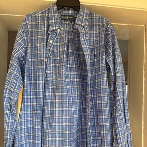 Ralph Lauren Blue Plaid Oxford Buttondown Shirt Classic Fit--Large